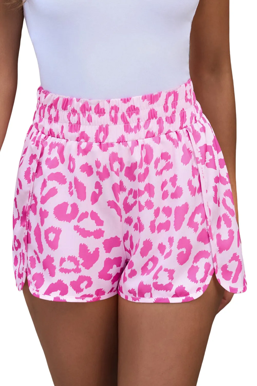 Happy Vibes Leopard Elastic Waist Shorts