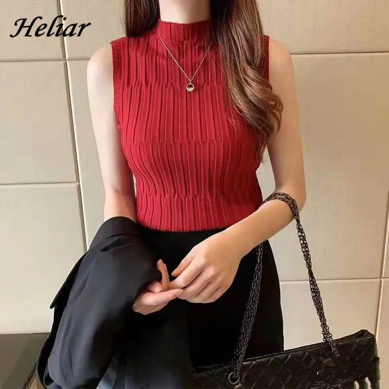 Heliar Women Plain Knitted Tank Tops Female Solid Sleeveless O-neck