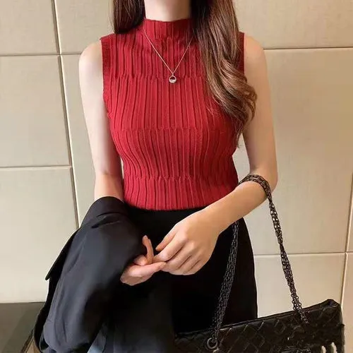 Heliar Women Plain Knitted Tank Tops Female Solid Sleeveless O-neck