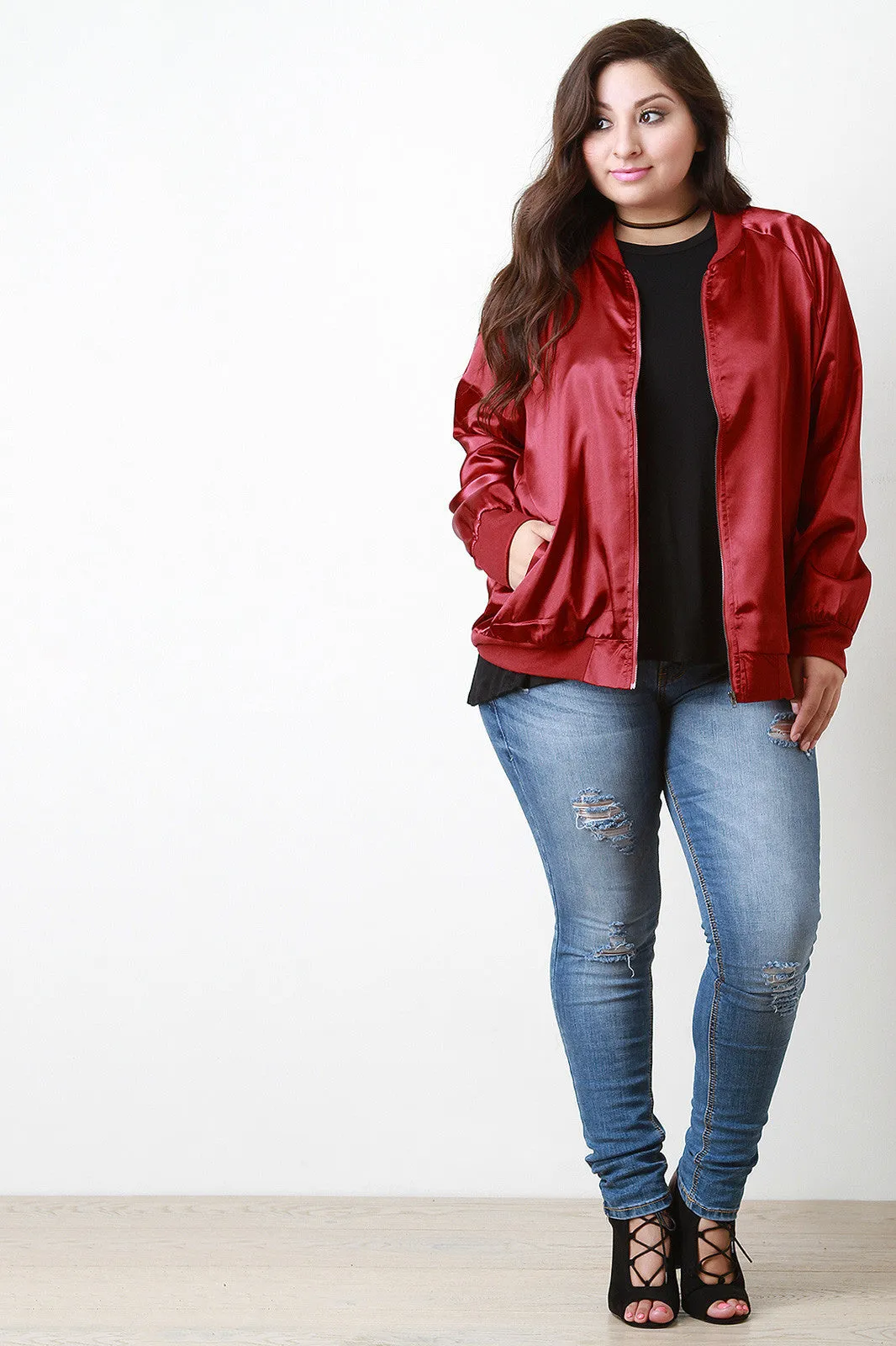 High Shine Satin Bomber Jacket