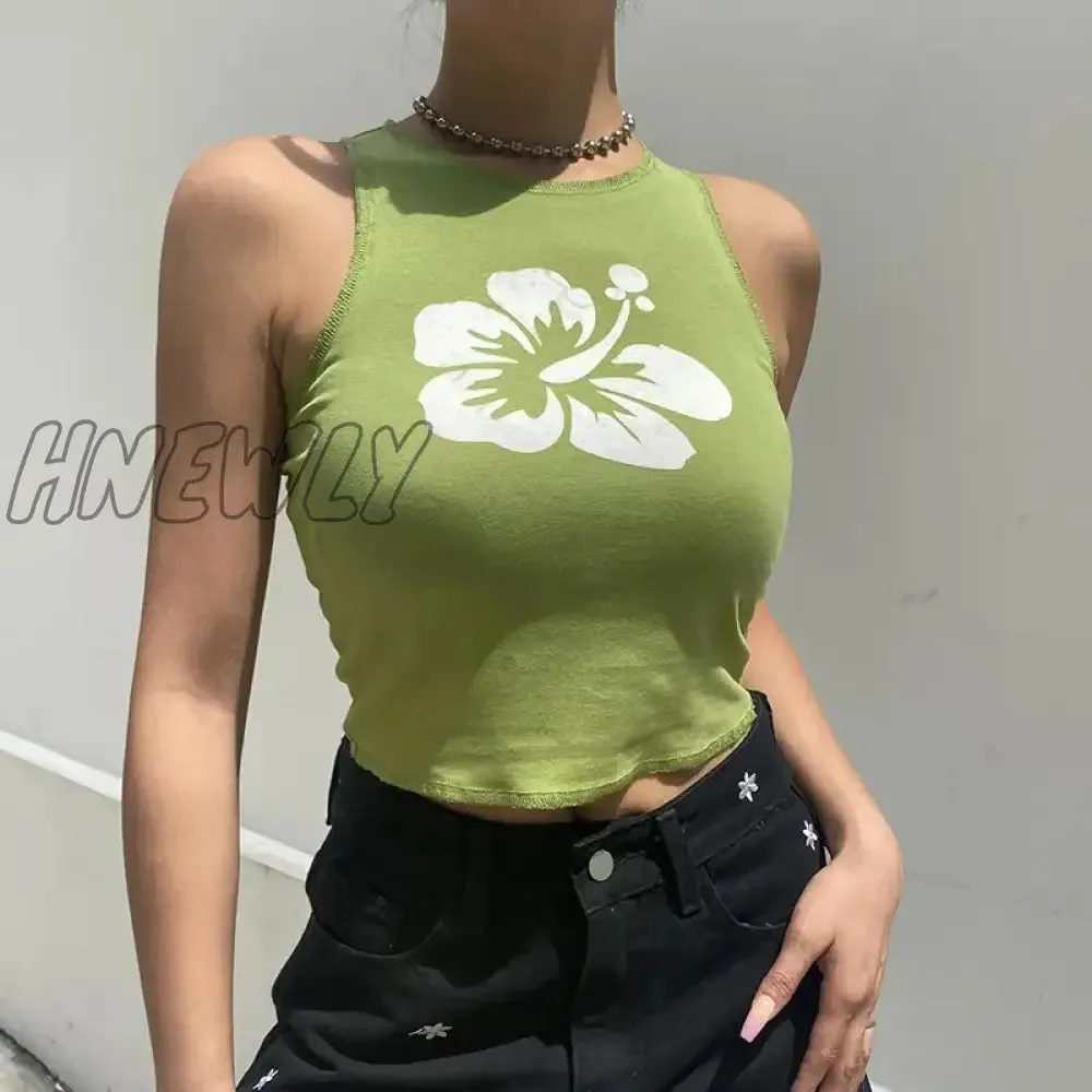 Hnewly Floral Print Tank Tops Y2k Aesthetic Corset Women's Black Summer Fashion Casual Cute Short Vest Off Shoulder Sexy Crop Tops