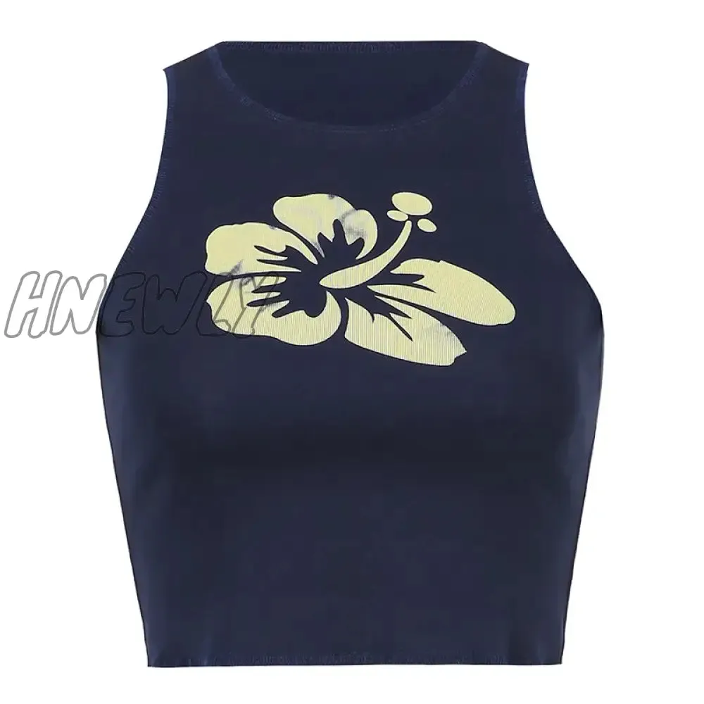 Hnewly Floral Print Tank Tops Y2k Aesthetic Corset Women's Black Summer Fashion Casual Cute Short Vest Off Shoulder Sexy Crop Tops