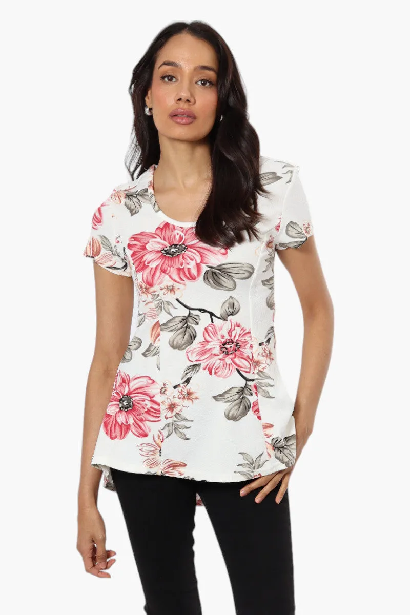 Impress Floral High Low Cap Sleeve Blouse - White