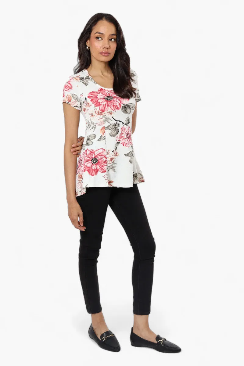 Impress Floral High Low Cap Sleeve Blouse - White