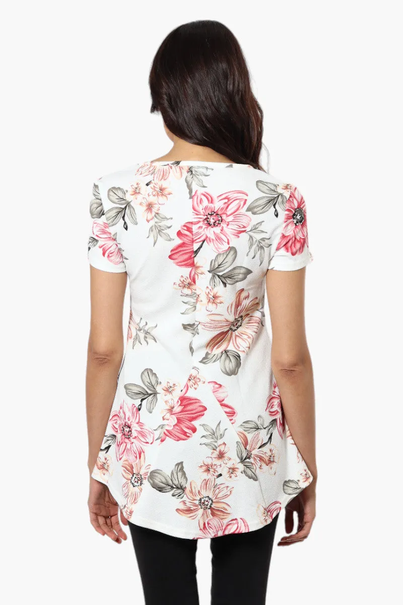 Impress Floral High Low Cap Sleeve Blouse - White