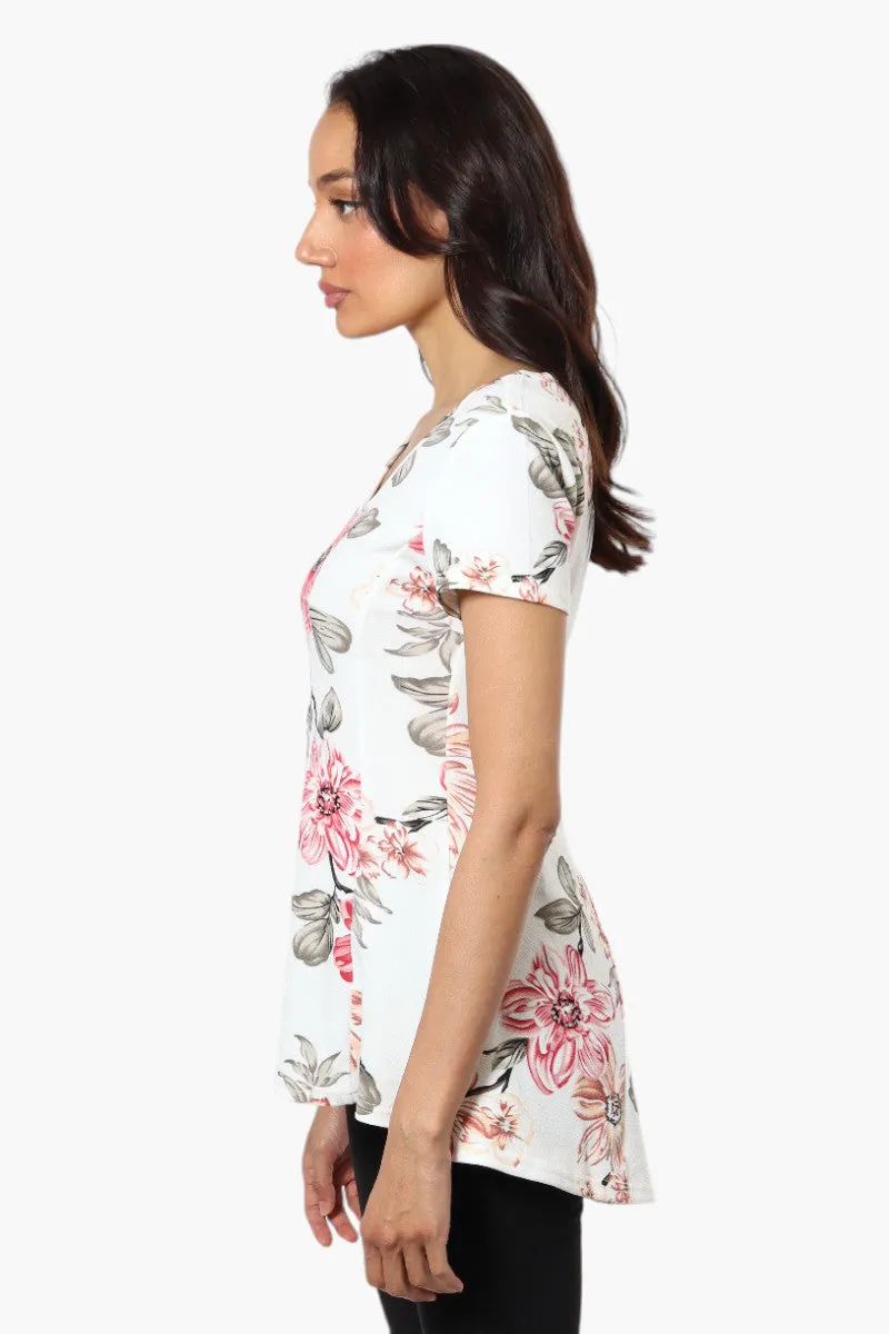 Impress Floral High Low Cap Sleeve Blouse - White