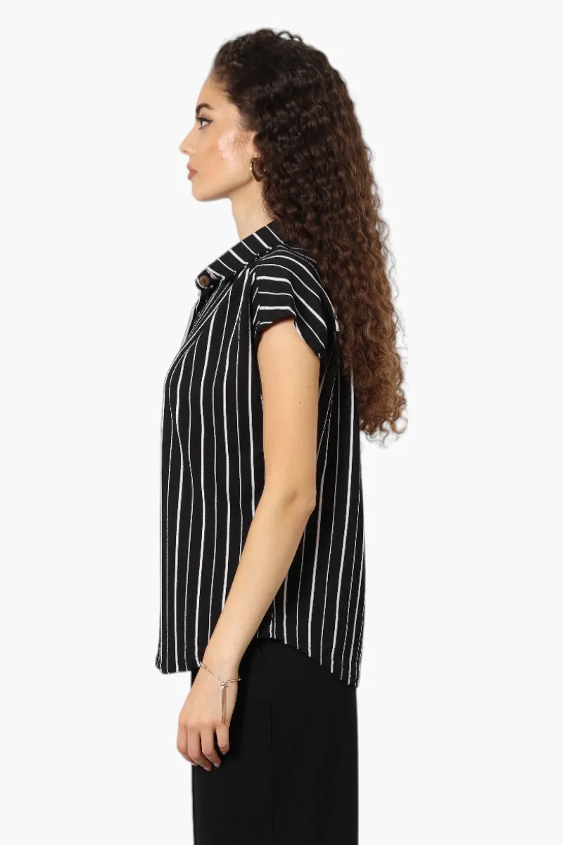 Impress Striped Short Sleeve Button Down Shirt - Black