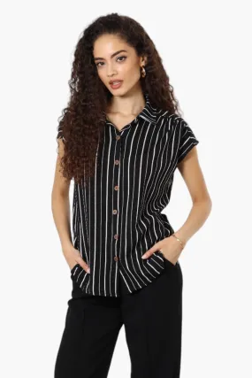 Impress Striped Short Sleeve Button Down Shirt - Black