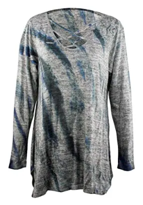 Impulse California Color Streak, Long Sleeve Sharkbite Hem Criss Cross Neck Tunic