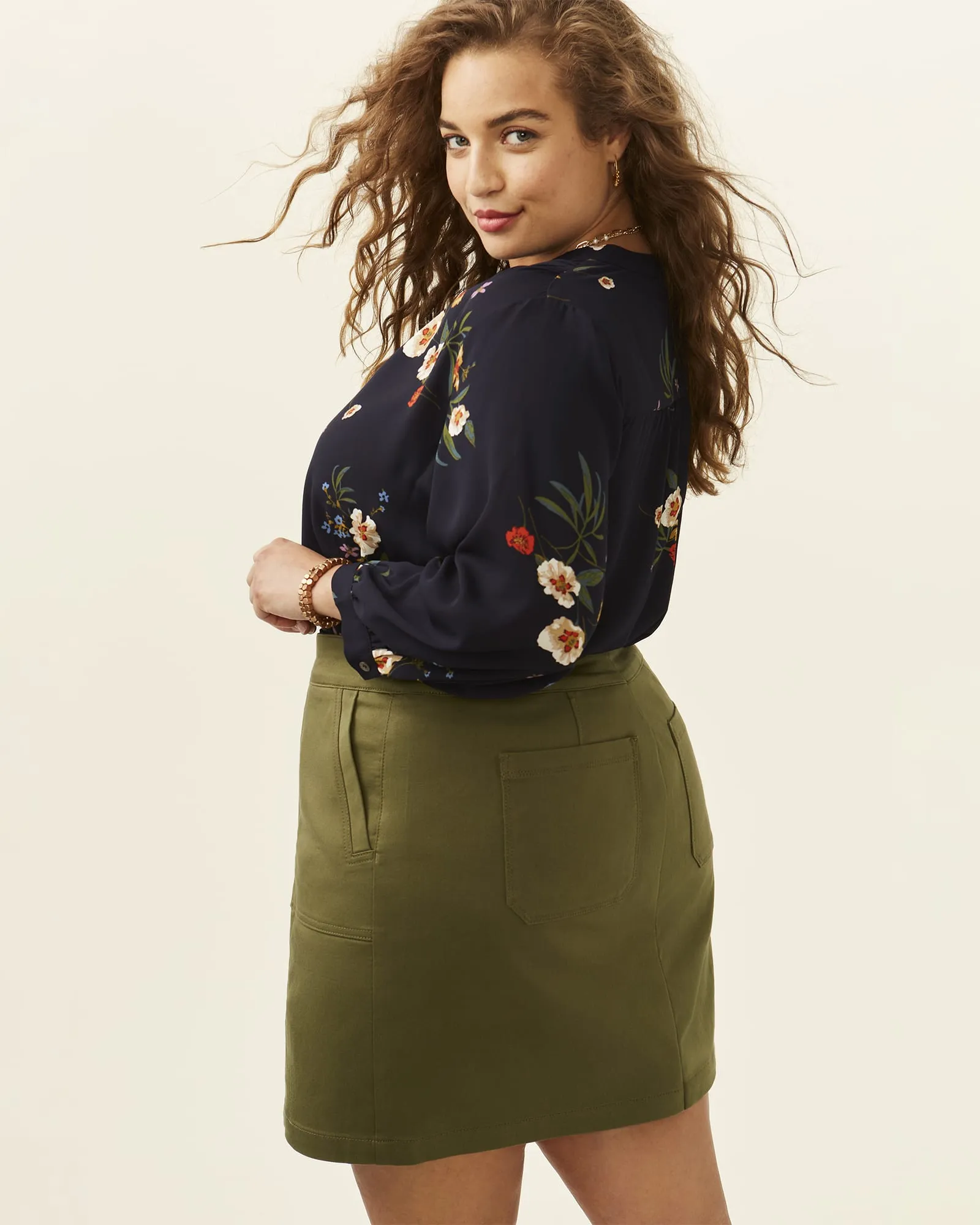 Joan Stretch Cotton Pencil Skort | Olive Green