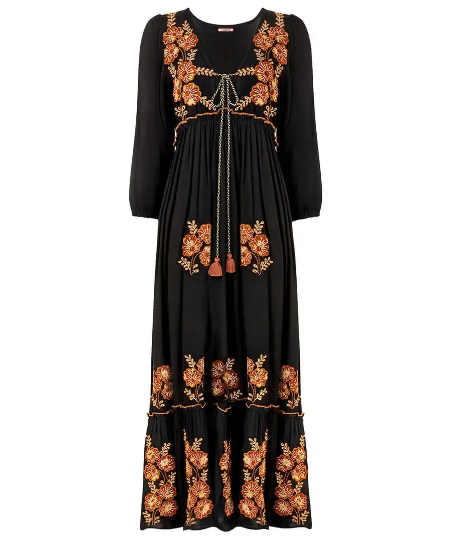 Joe Browns 16 Black Sensational Embroidered Boho Dress