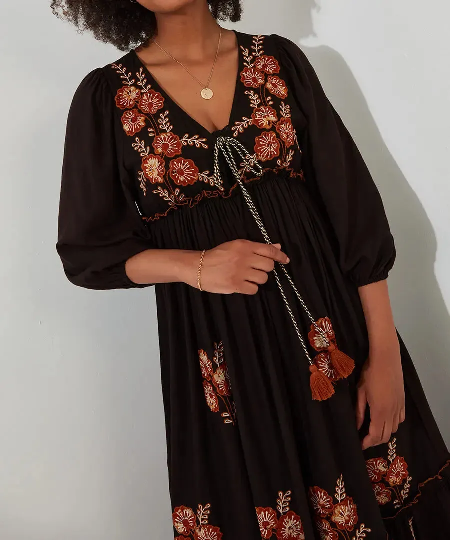 Joe Browns 16 Black Sensational Embroidered Boho Dress