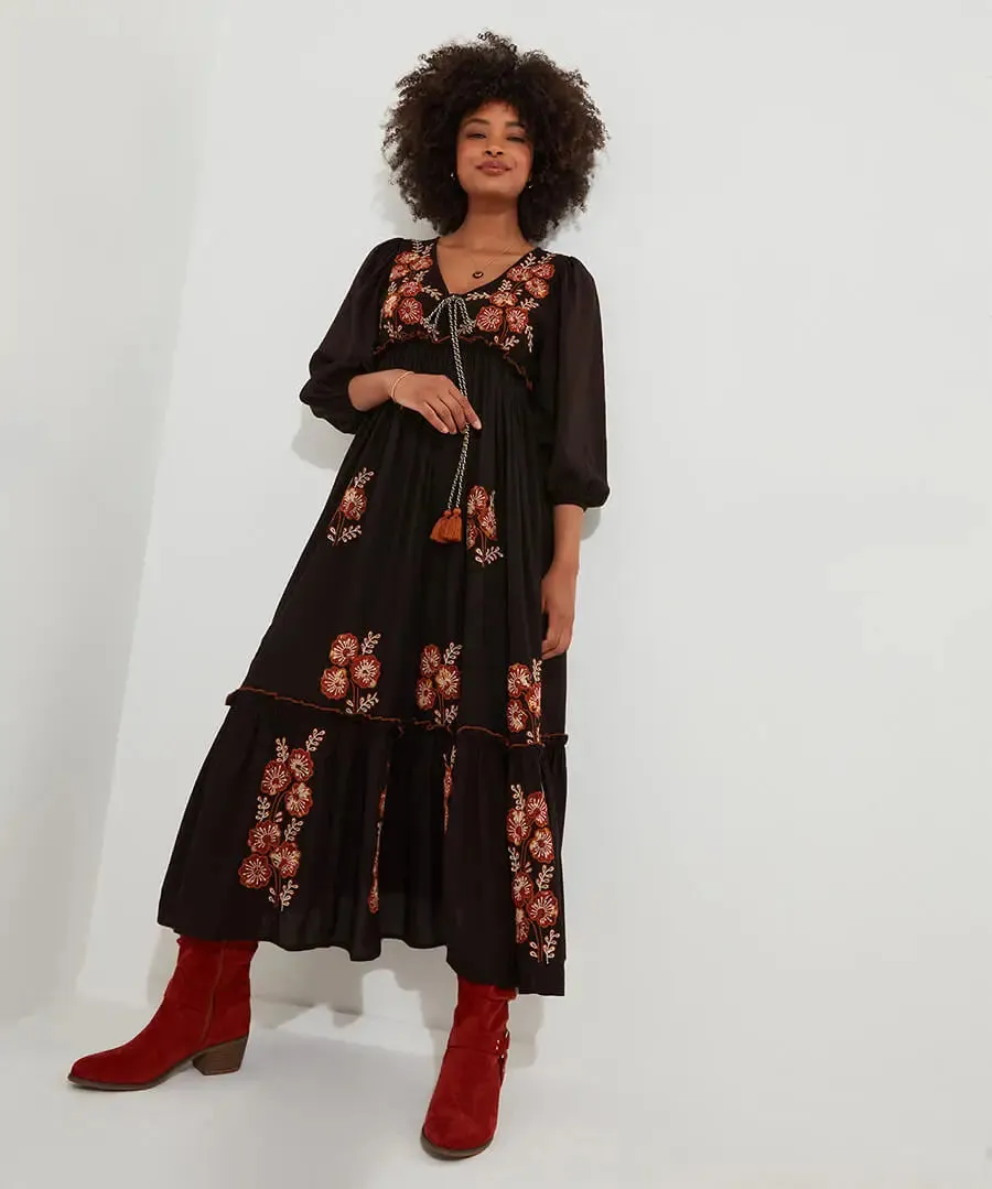 Joe Browns 16 Black Sensational Embroidered Boho Dress