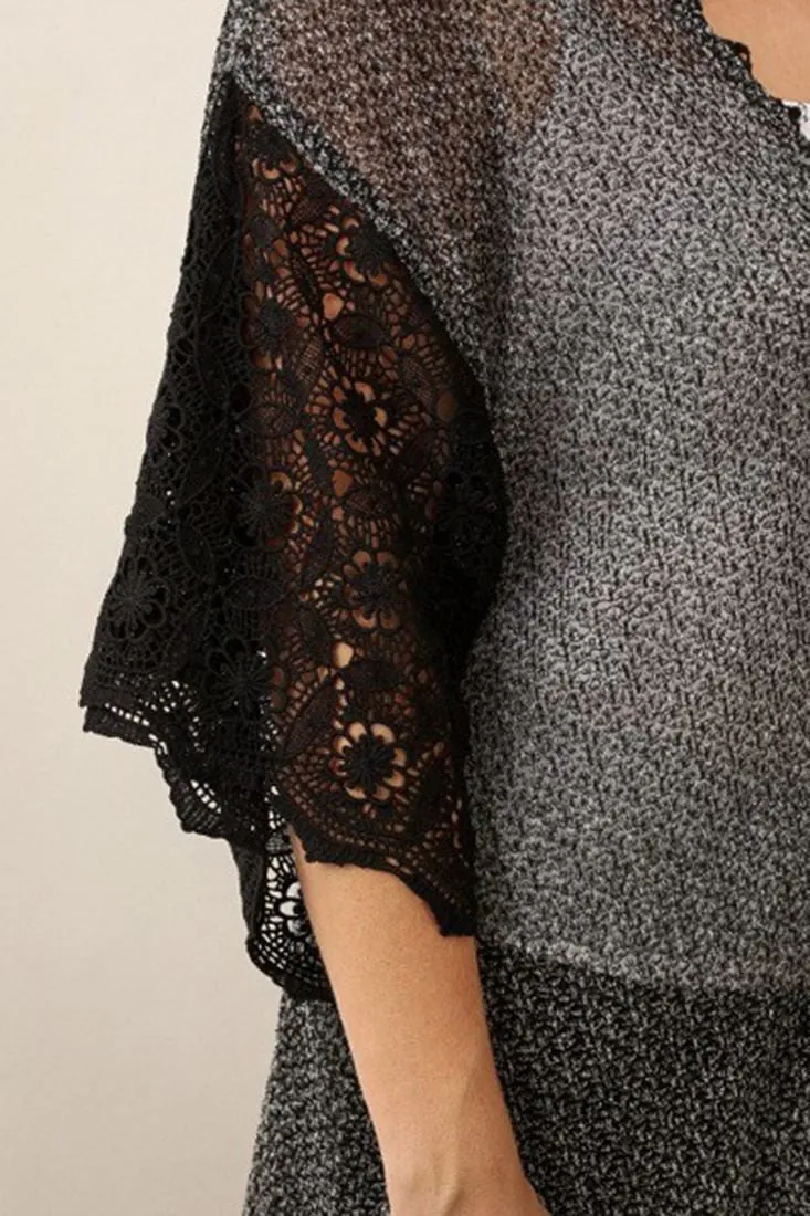 Lace Cardigans Kimono Sleeves Black