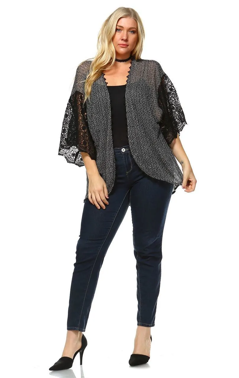 Lace Cardigans Kimono Sleeves Black