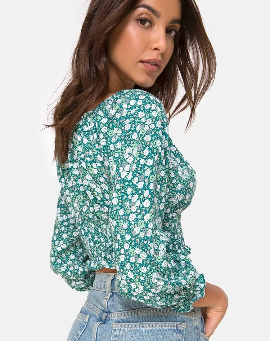 Lancer Crop Top in Floral Field Green