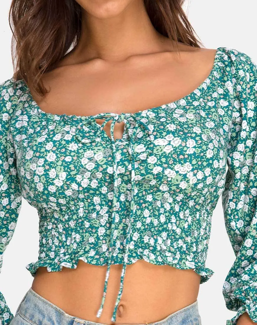 Lancer Crop Top in Floral Field Green