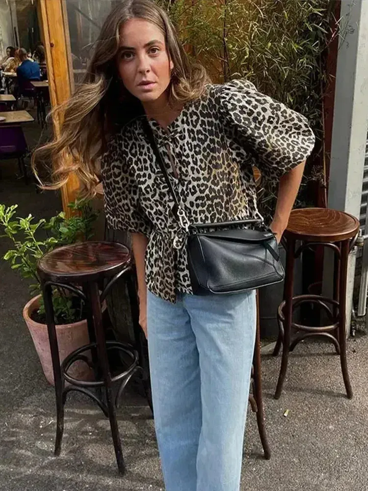 Leopard Sweet Bubble Casual Shirt Blouse