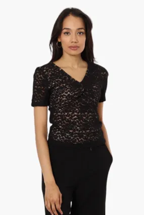 Limite Lace V-Neck Short Sleeve Shirt - Black