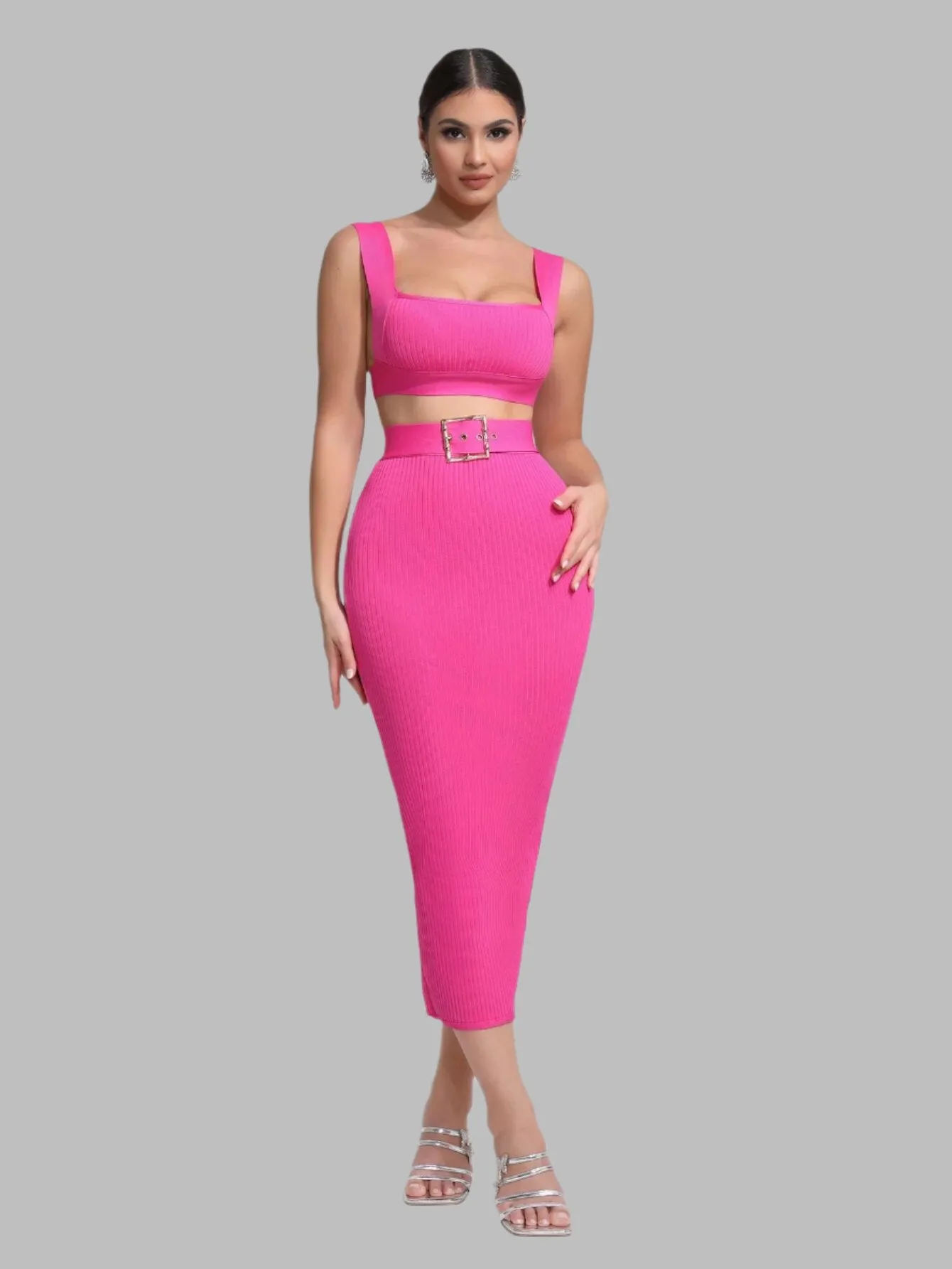 LLstyle Belt & Tight Mini Skirt Party Dress Set