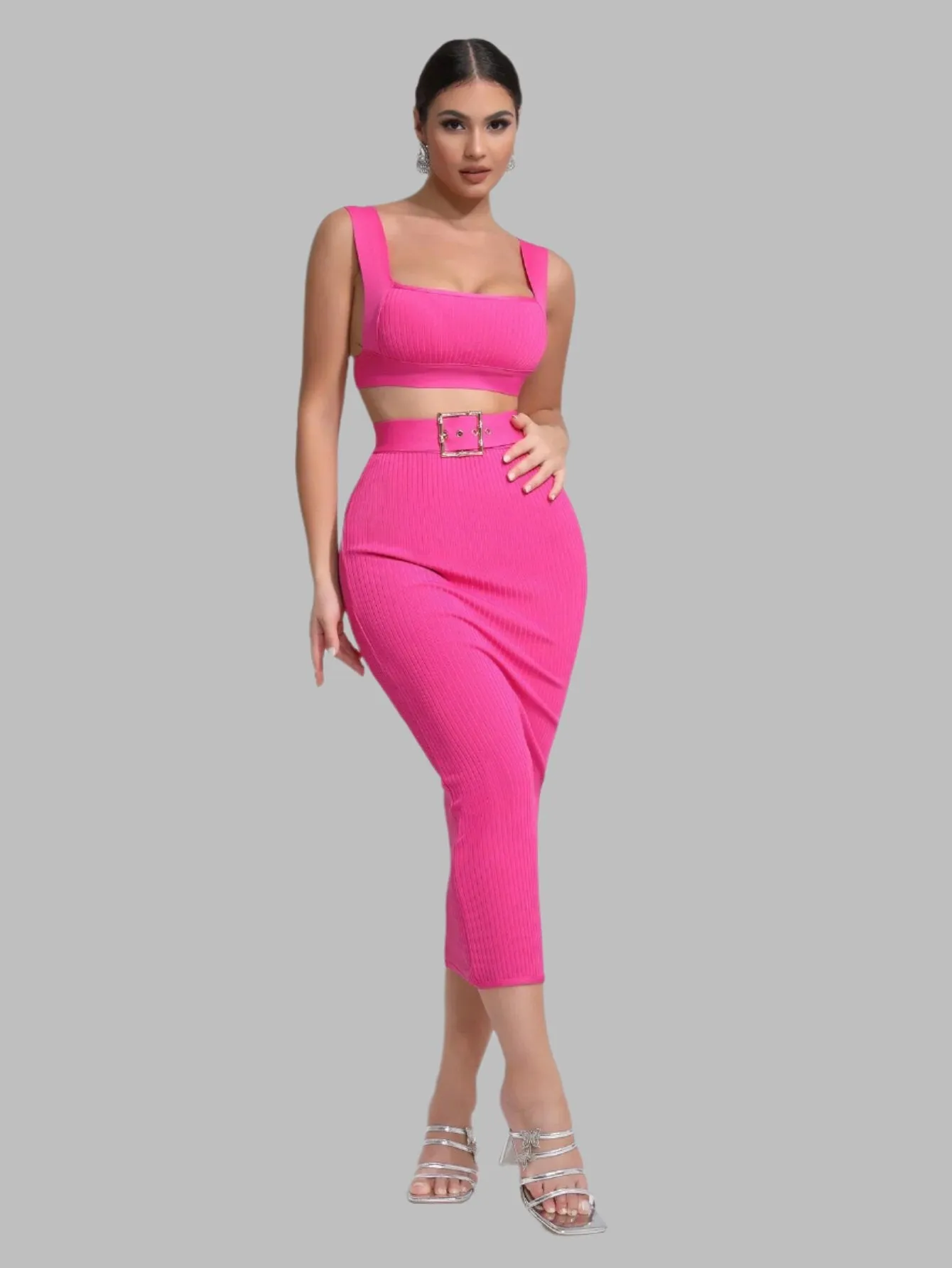 LLstyle Belt & Tight Mini Skirt Party Dress Set