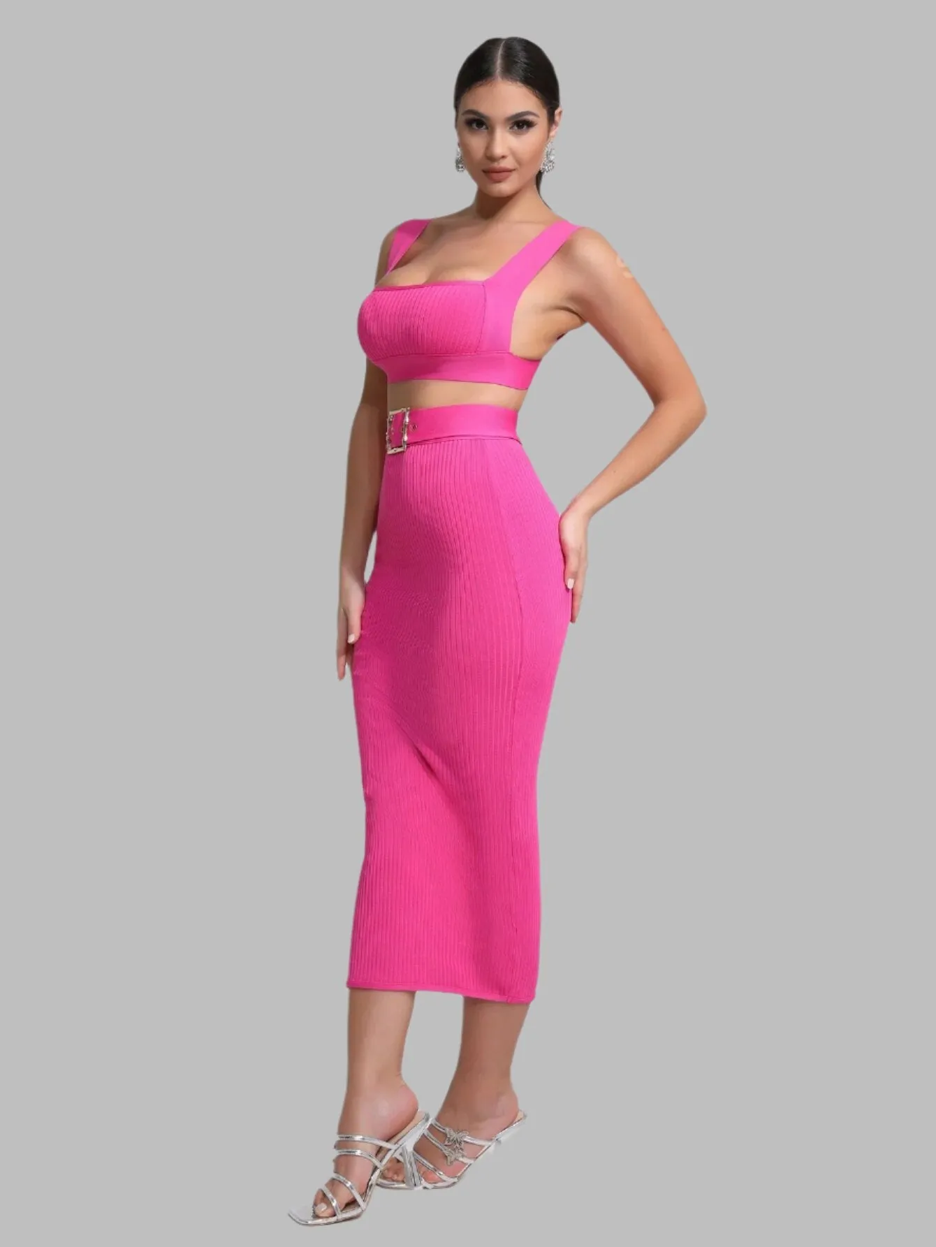 LLstyle Belt & Tight Mini Skirt Party Dress Set