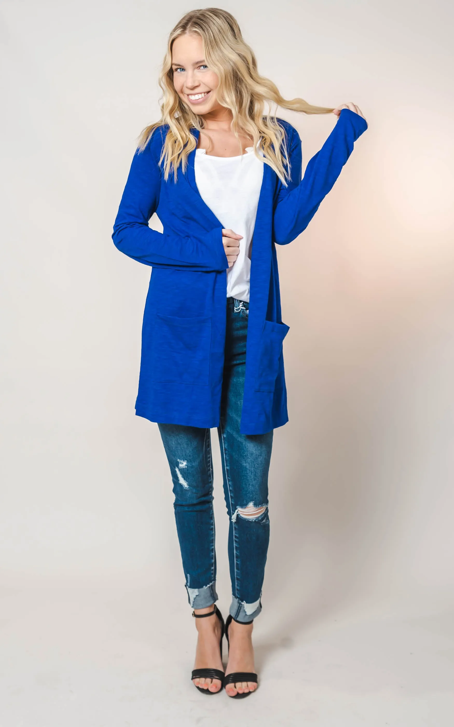 Long Sleeve Slub Cardigan - Cielo- Final Sale