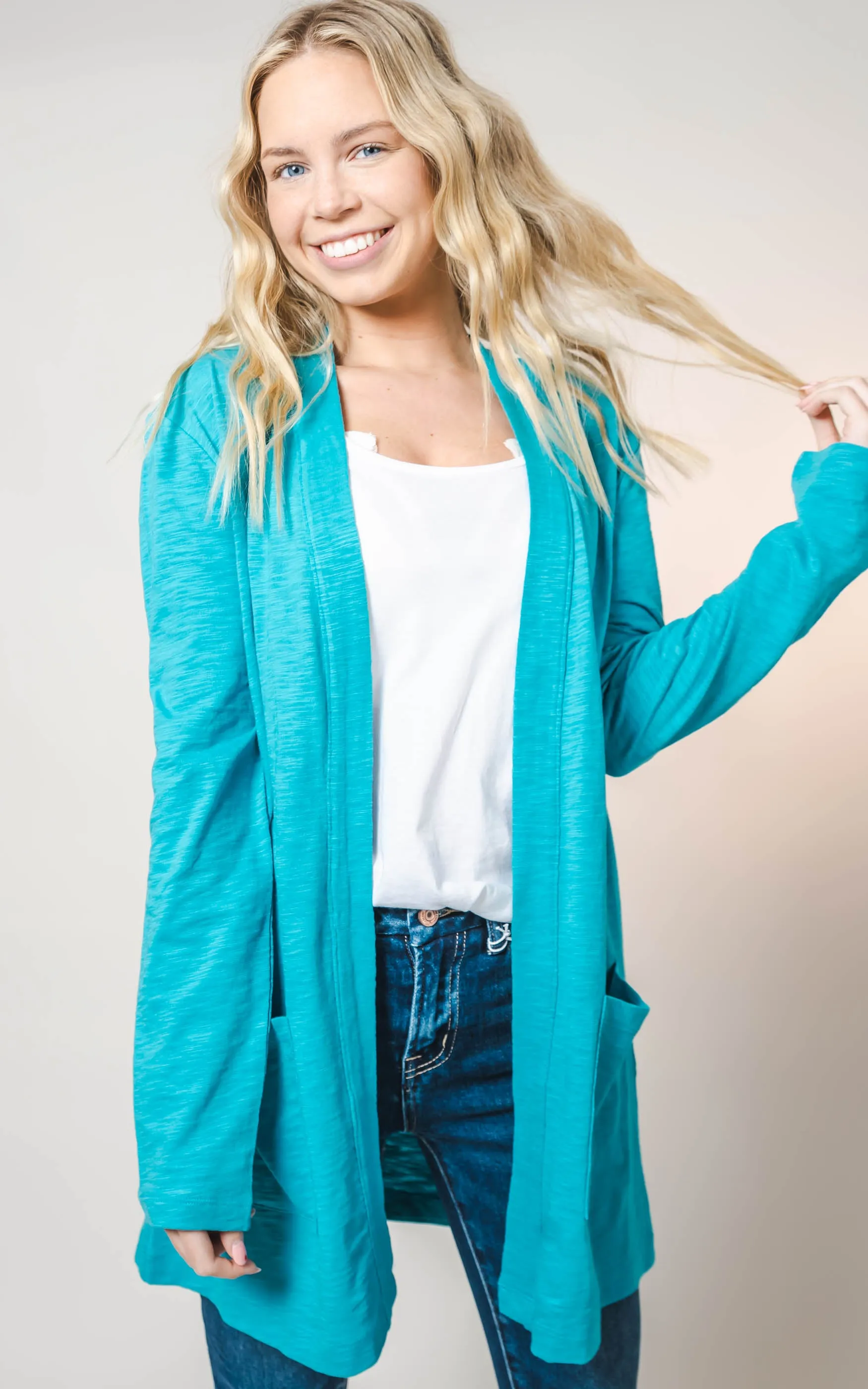 Long Sleeve Slub Cardigan - Cielo- Final Sale