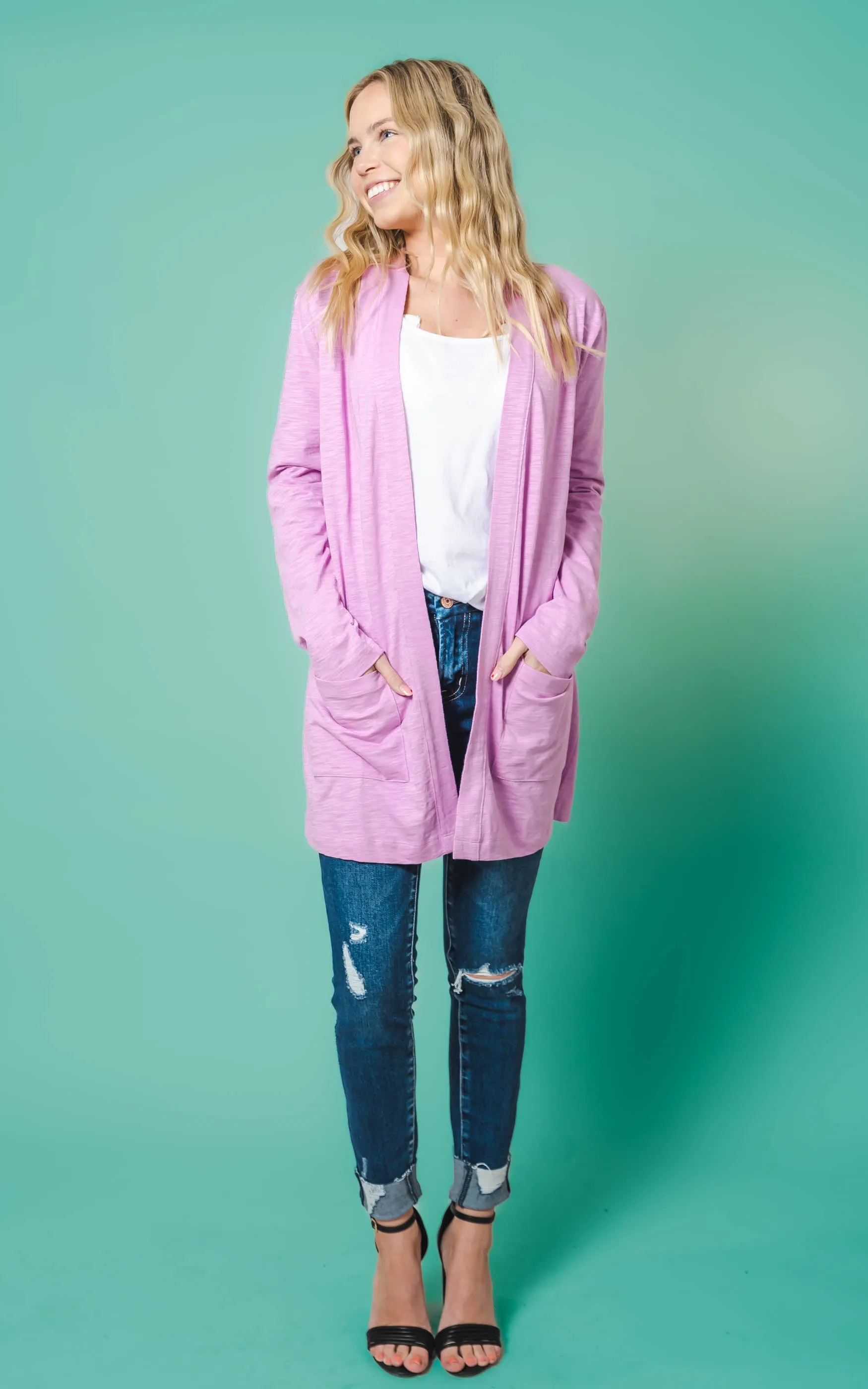 Long Sleeve Slub Cardigan - Cielo- Final Sale