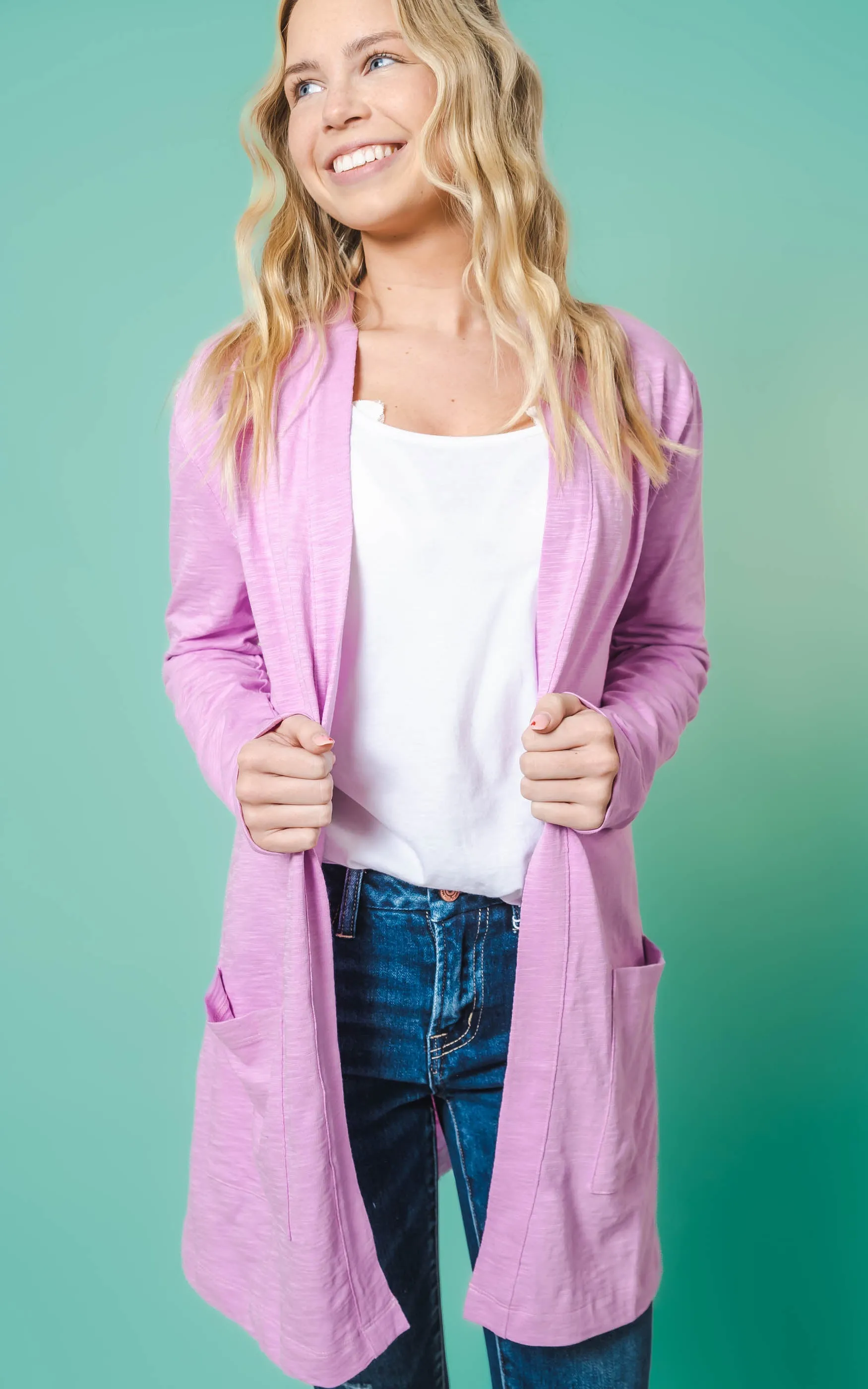 Long Sleeve Slub Cardigan - Cielo- Final Sale