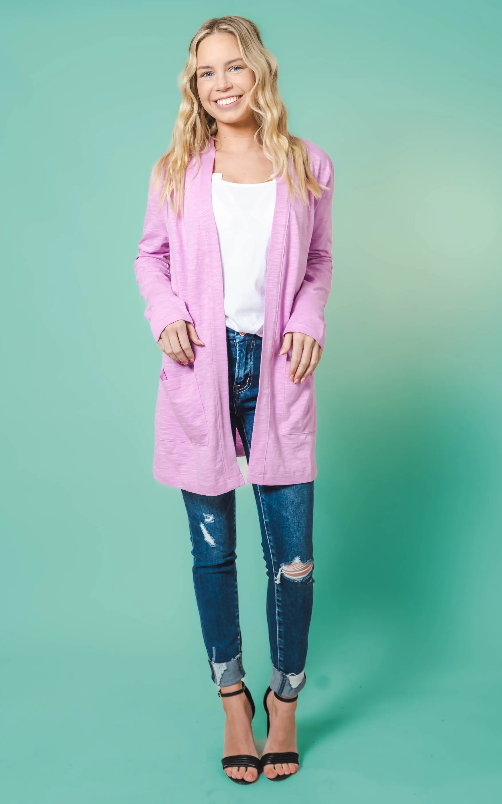 Long Sleeve Slub Cardigan - Cielo- Final Sale