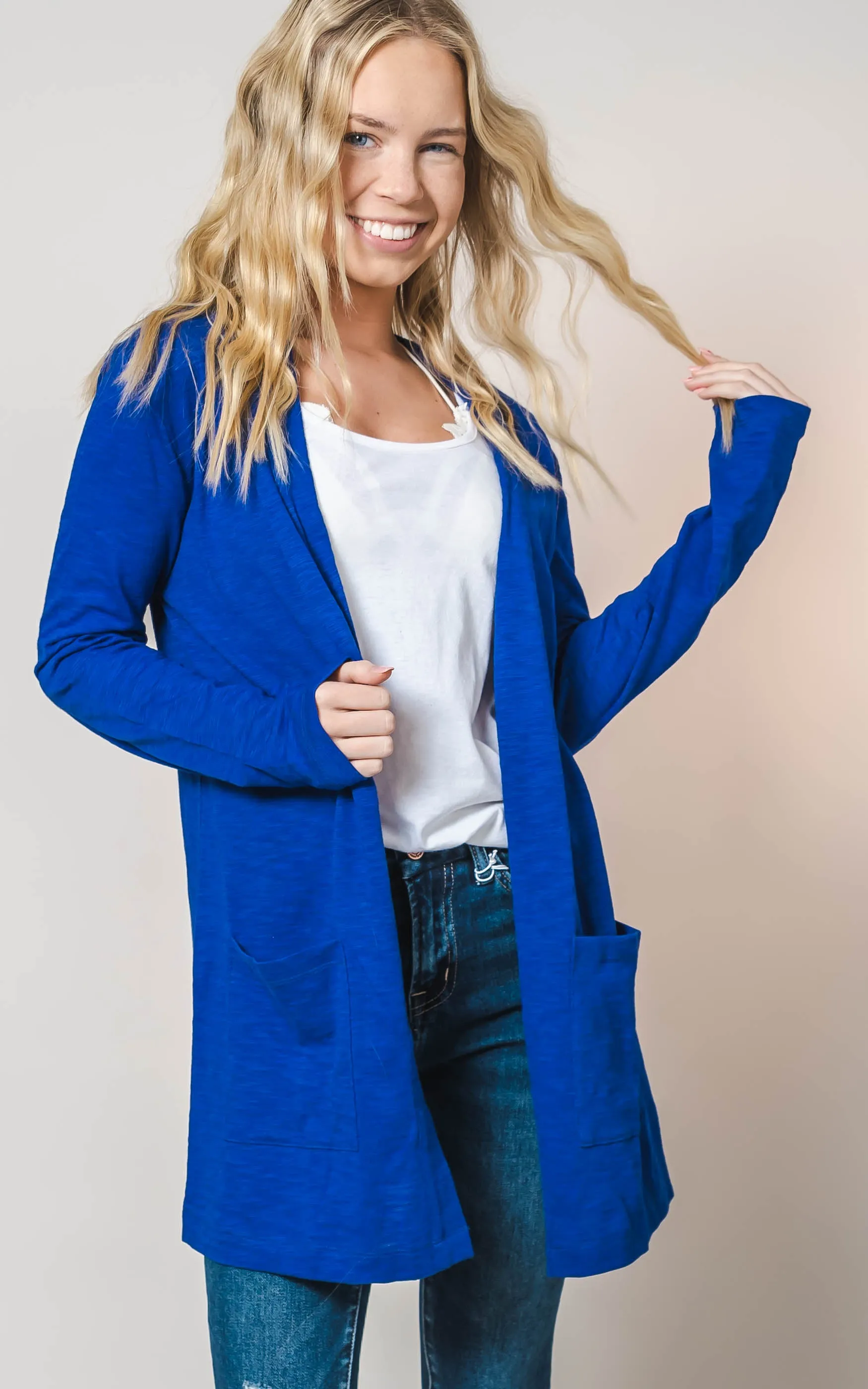 Long Sleeve Slub Cardigan - Cielo- Final Sale