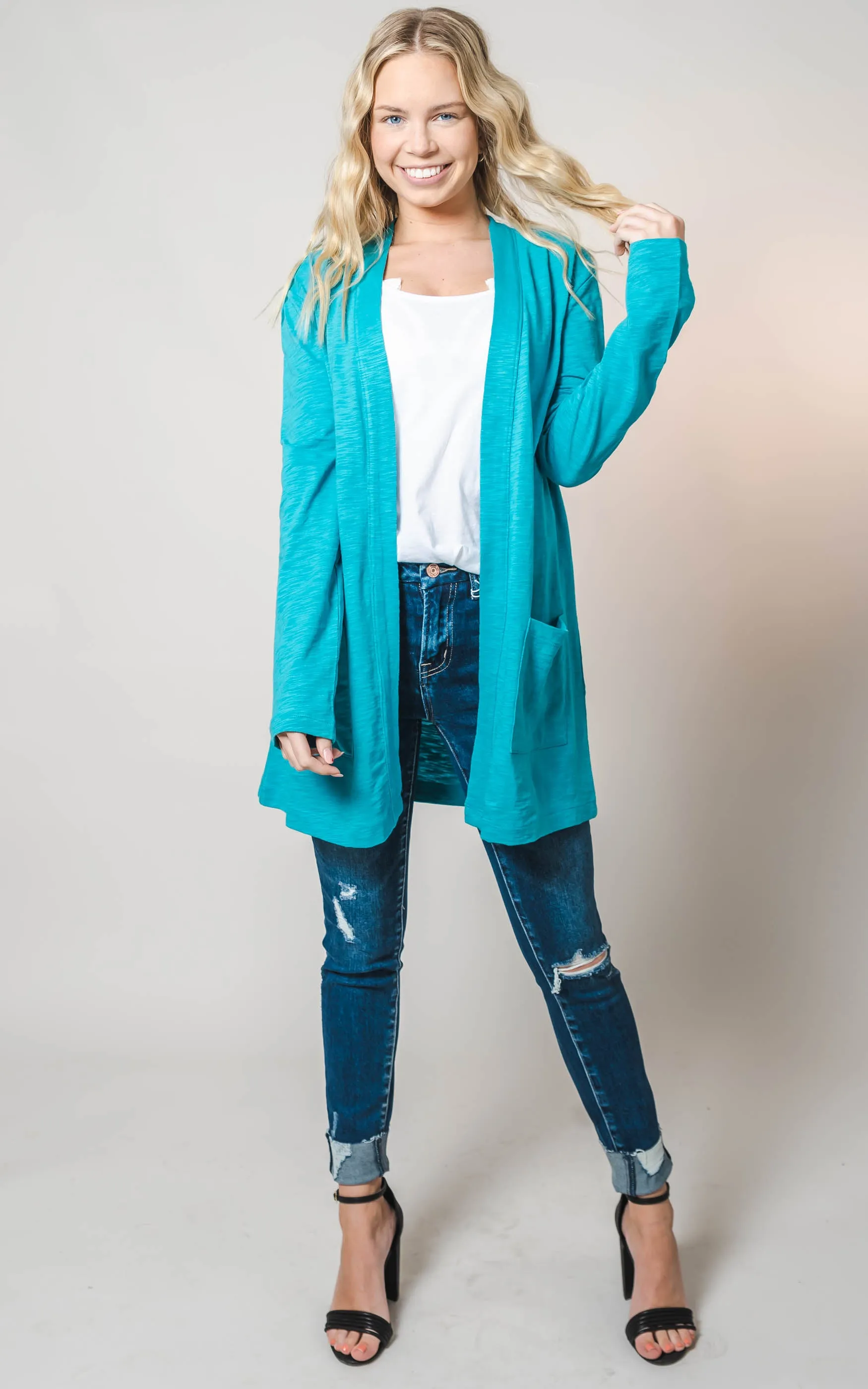 Long Sleeve Slub Cardigan - Cielo- Final Sale