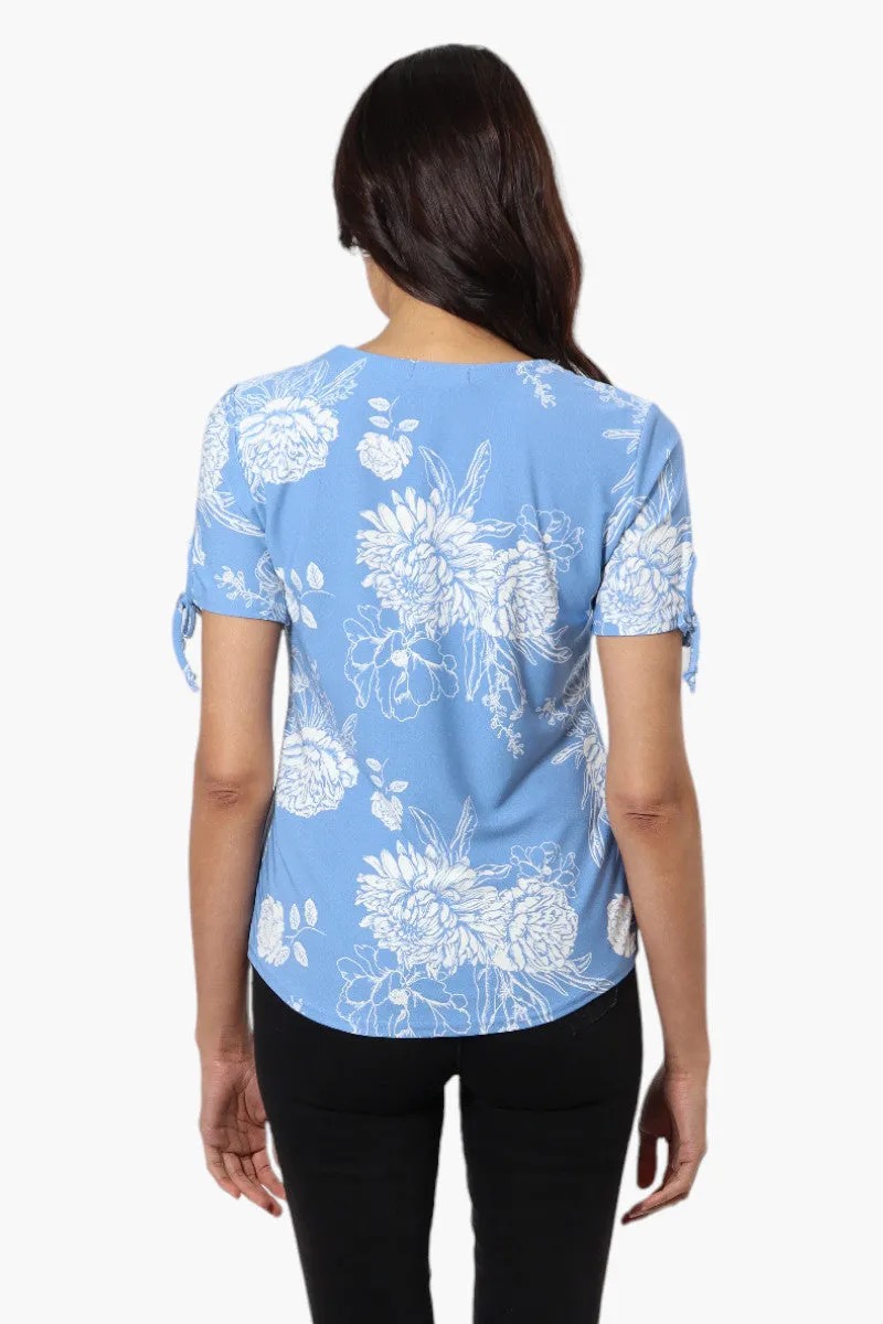 Majora Floral Front Tie Short Sleeve Shirt - Blue