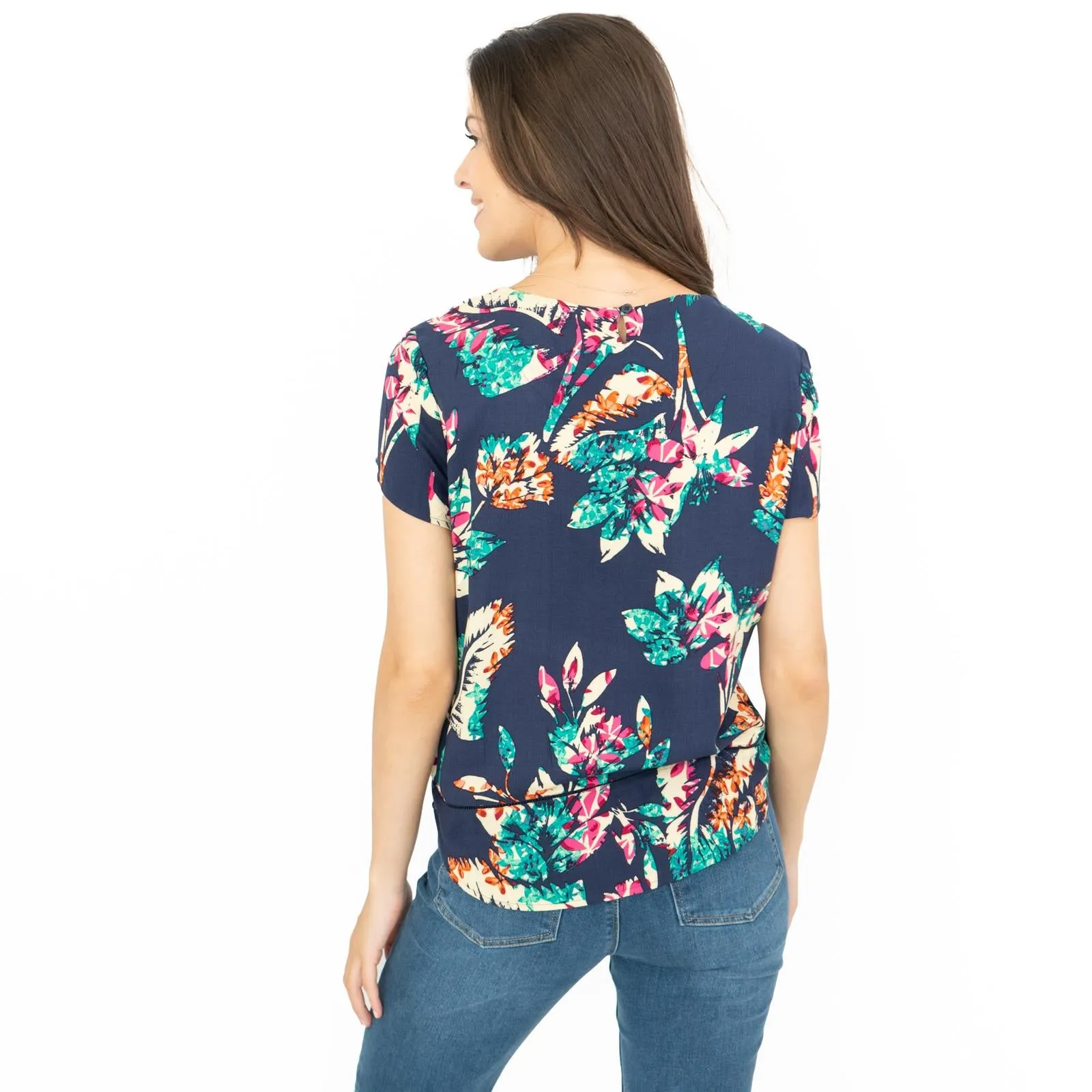 M&S Per Una Navy Floral Short Sleeve Summer Tops