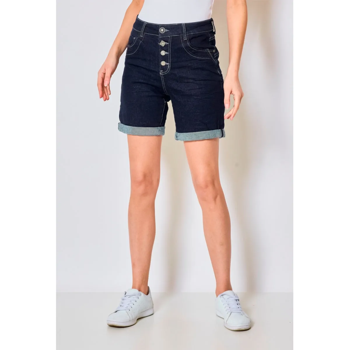 Marta du cháteau S22113 Denim shorts med knapper og opsmøg mørkeblå