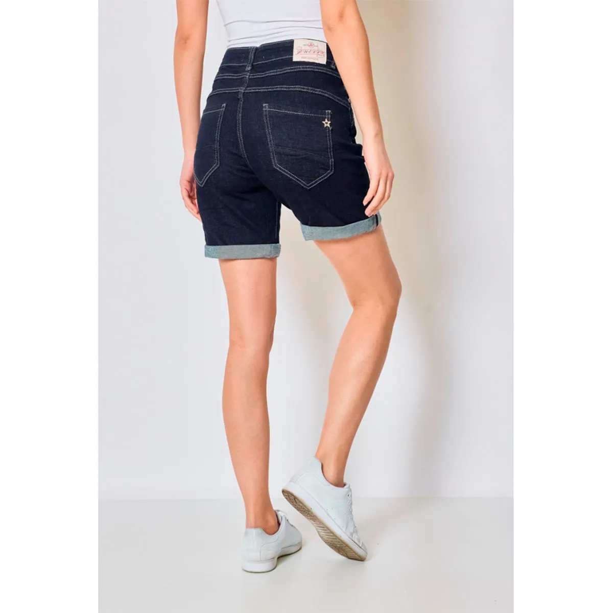 Marta du cháteau S22113 Denim shorts med knapper og opsmøg mørkeblå