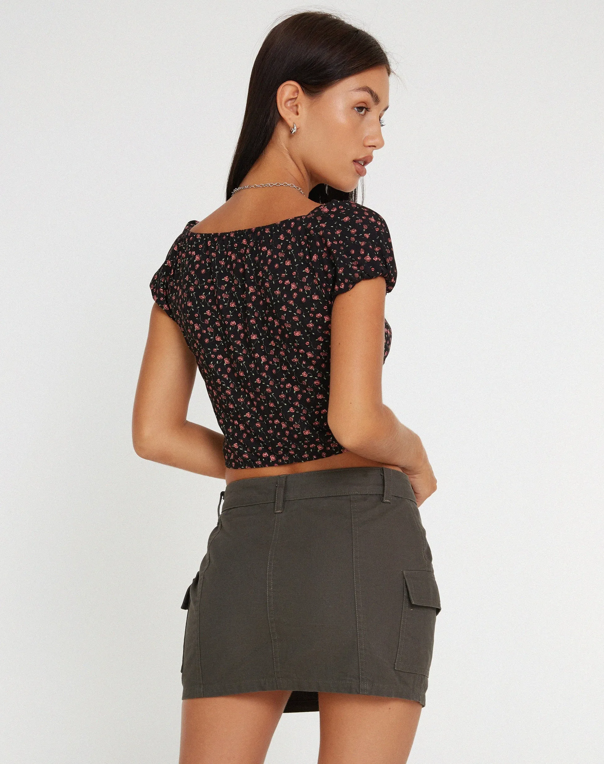 Mave Crop Top in Dark Pink Rose Black