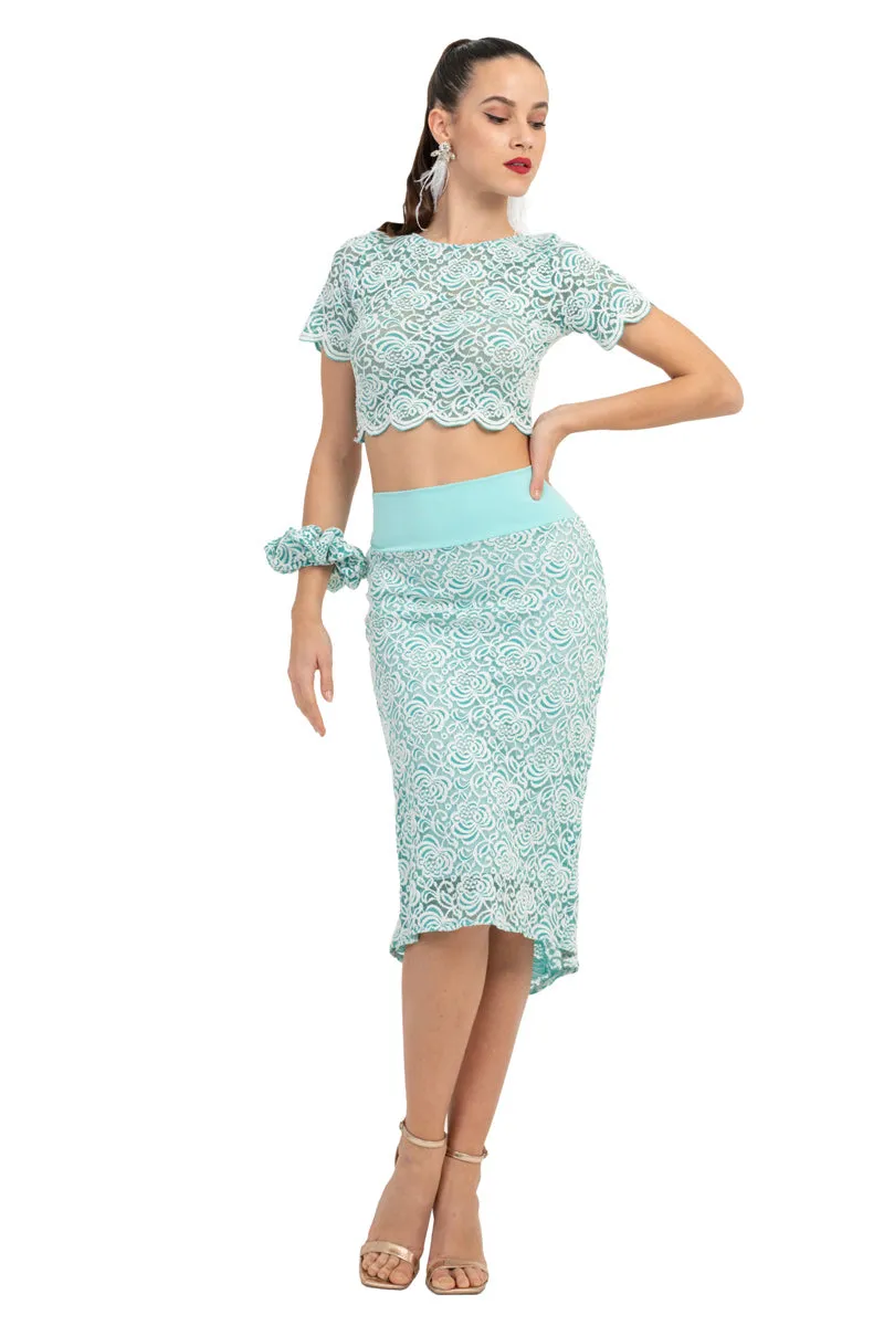 Mint Floral Lace Fishtail Skirt