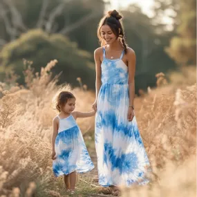 Mom and Daughter Matching Blue Tie Dye Cami Dress