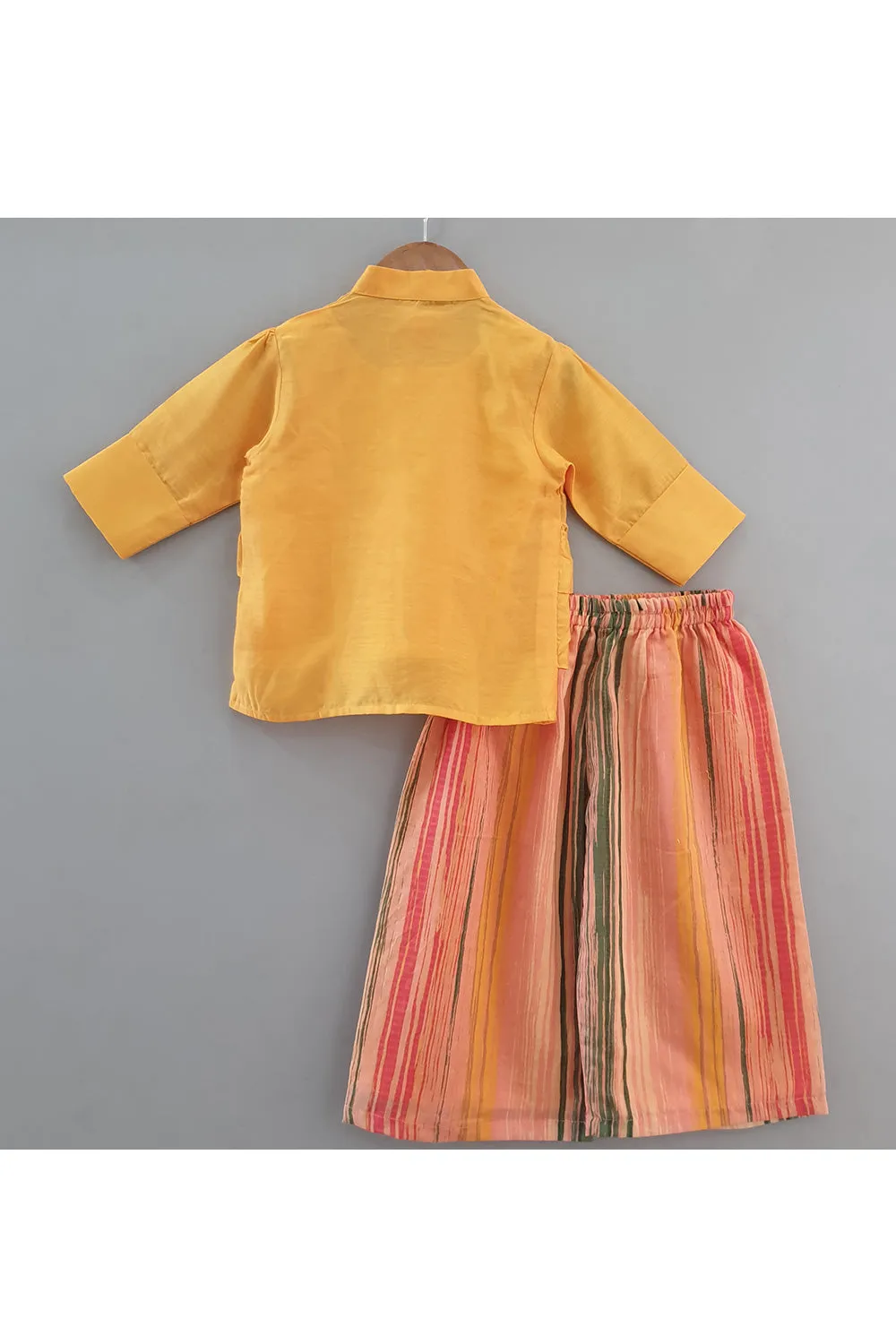 Mustard Yellow Ruffle Shirt With Multicolor Printed Palazzo Set