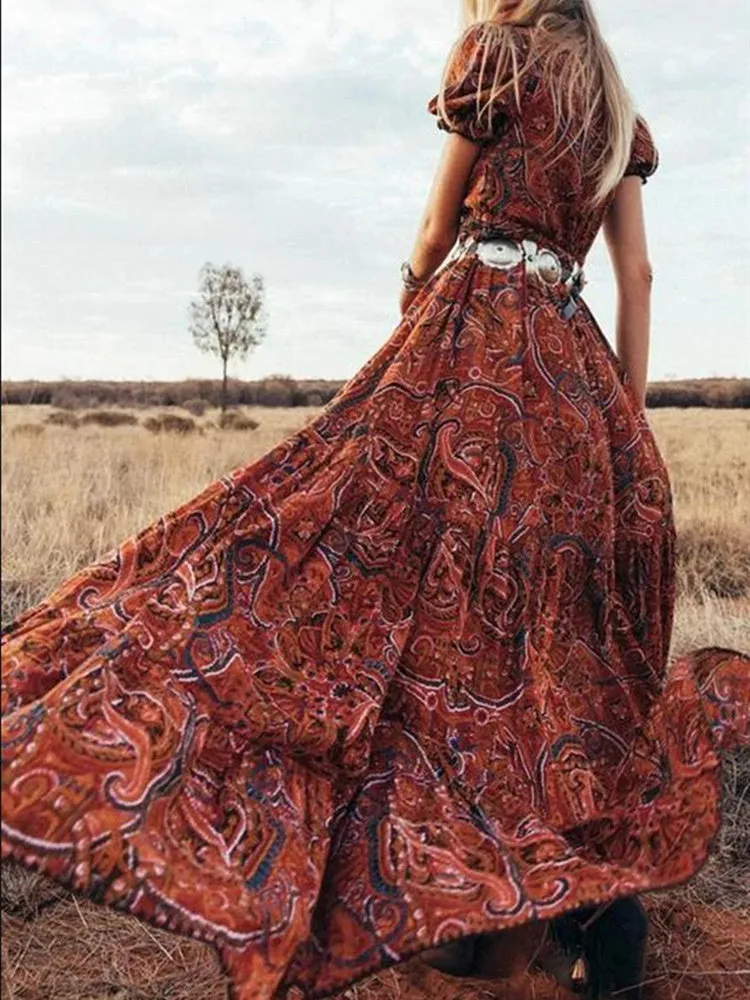 New Style Fashion Long Dresses Women Elegant Vintage Dresses Lady Boho Dress