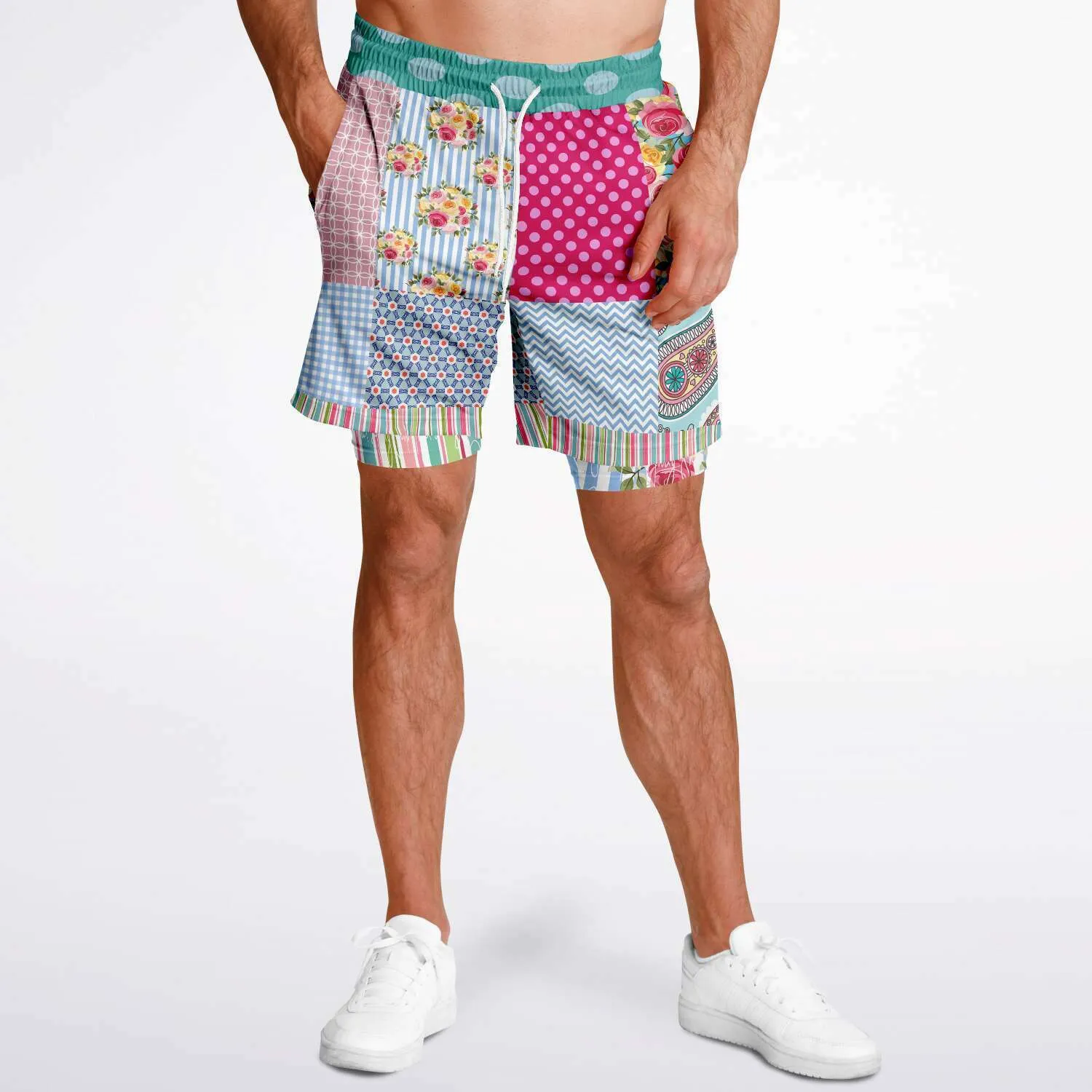 Pink Sherbert Floral Patchwork Compression Activity Shorts