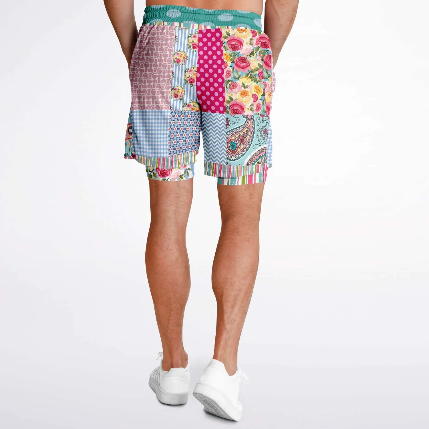 Pink Sherbert Floral Patchwork Compression Activity Shorts