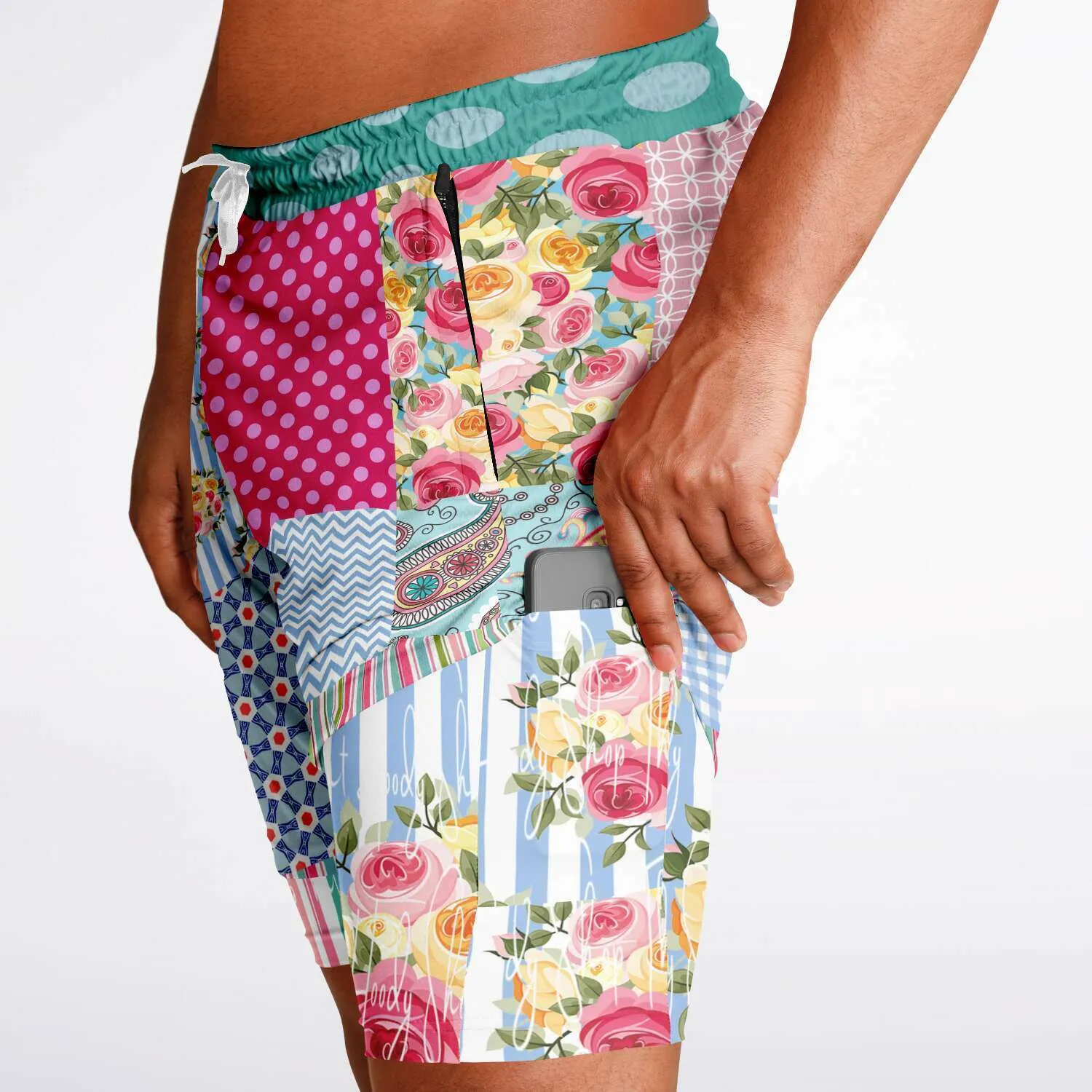 Pink Sherbert Floral Patchwork Compression Activity Shorts