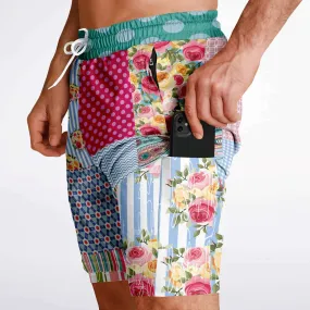 Pink Sherbert Floral Patchwork Compression Activity Shorts