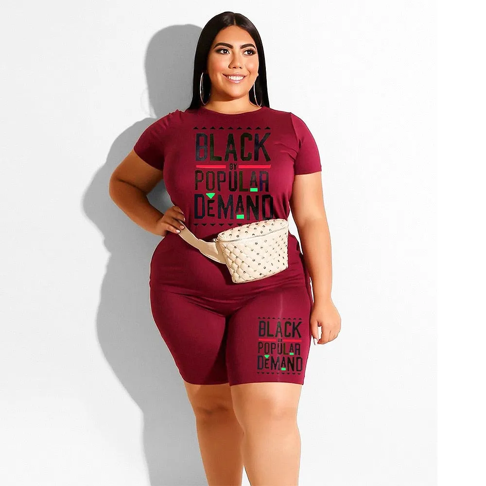 Plus Size Two Piece T Shirt and Short Matching Set