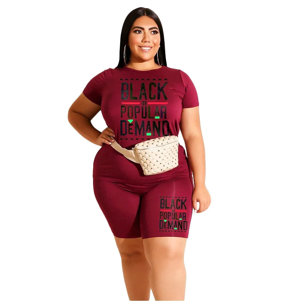 Plus Size Two Piece T Shirt and Short Matching Set