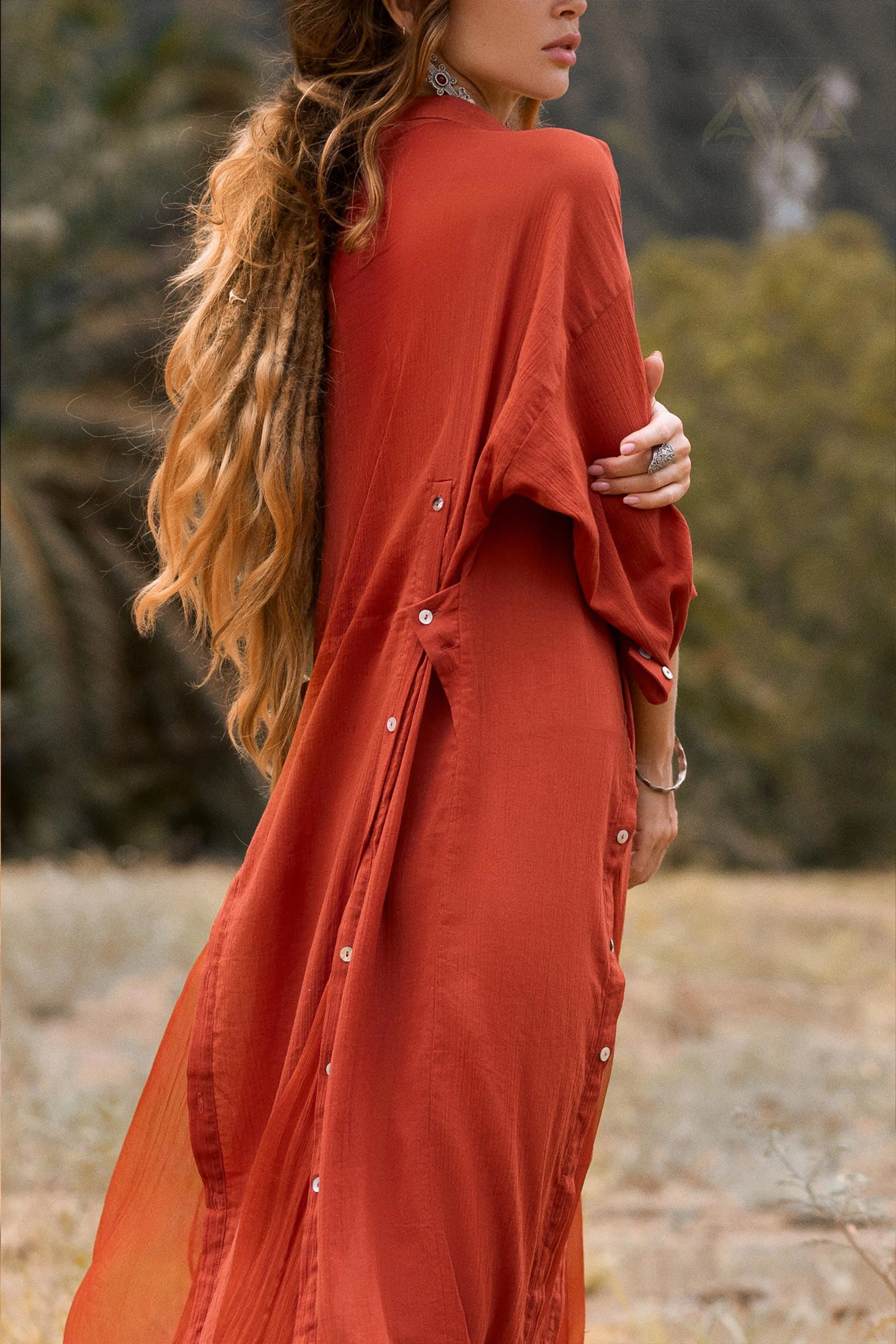 Red Kannika Shirt Dress • Adjustable Kaftan Dress • Multiway Button Down Dress