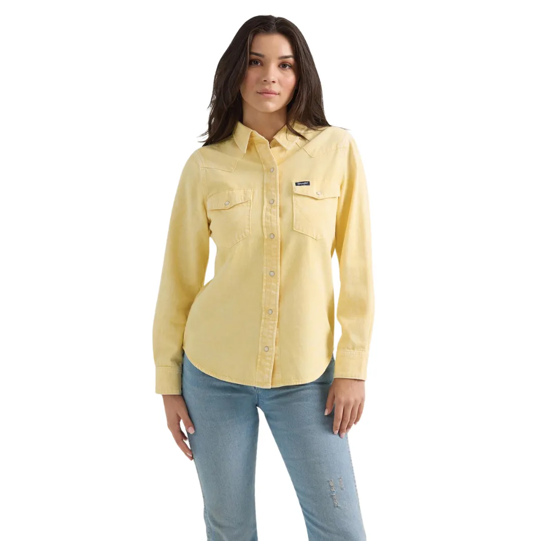 Retro Punchy Yellow Long Sleeve Snap Top Shirt